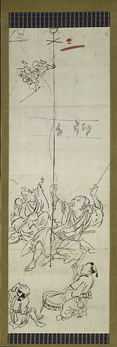 Addestratore di scimmie, uno dei sei bozzetti da Kawanabe Kyosai