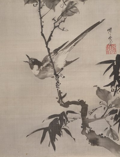 Uccello canoro su un ramo da Kawanabe Kyosai