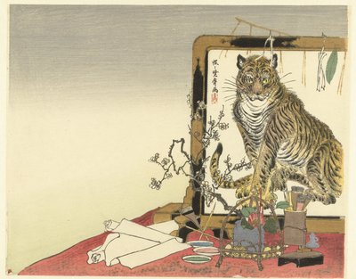 Natura morta con attrezzi da pittore e paravento da Kawanabe Kyosai
