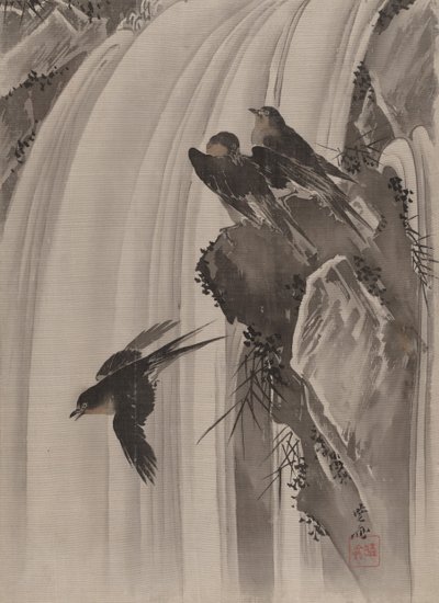 Rondini presso una cascata, ca. 1887 da Kawanabe Kyosai