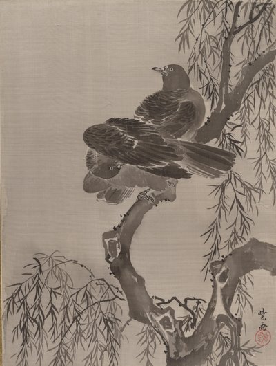 Due uccelli su un ramo, ca. 1887 da Kawanabe Kyosai