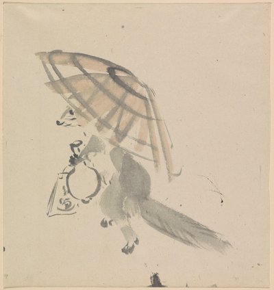 Volpe con caraffa e ombrello da Kawanabe Kyosai