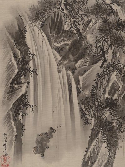 Cascata, Aquila e Scimmia, ca. 1887 da Kawanabe Kyosai