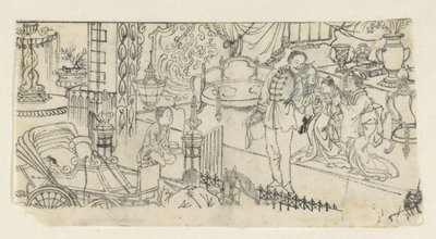 Uomo saluta bambino da Kawanabe Kyôsai (attributed to)