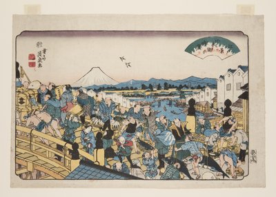 Tempo sereno a Nihonbashi (Nihonbashi no seiran) (stampa xilografica a colori) da Keisai Eisen