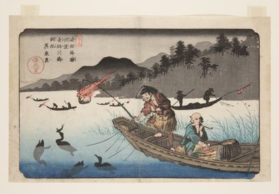 N. 55, Kodo: Barche da pesca con cormorani sul fiume Nagae da Keisai Eisen