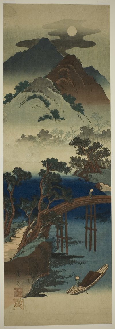 Luna piena su un paesaggio montano da Keisai Eisen