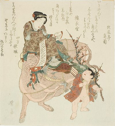 Ragazza che cavalca un bue da Keisai Eisen