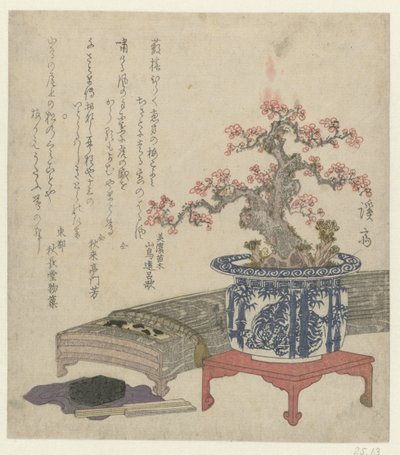 Koto con fiori di prugna in vaso da Keisai Eisen