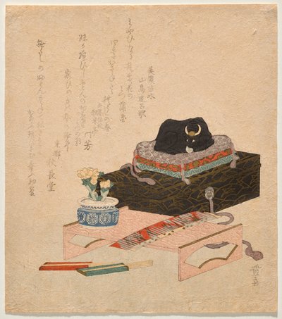 Natura morta con un bue di ceramica (Nadeushi) da Keisai Eisen