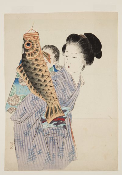 Manica a vento a forma di carpa (Koi no bori) (stampa xilografica a colori) da Keishu Takeuchi
