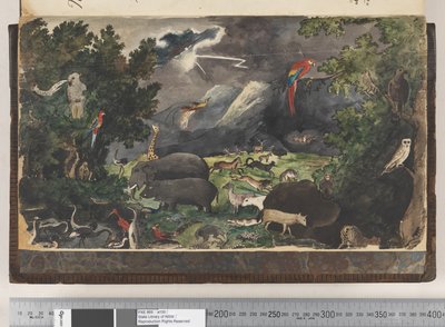 Frontespizio: Senza titolo, Regno pacifico, paesaggio con uccelli e animali da Kenelm Henry Digby