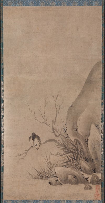 Martin pescatore appollaiato sopra un ruscello da Kenkō Shōkei