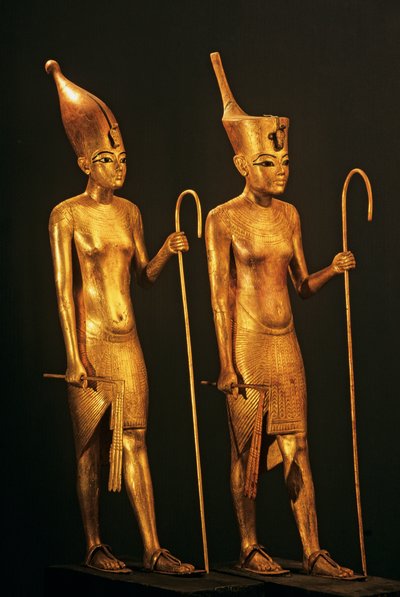 Figure in legno dorato del faraone Re Tut, Tutankhamon, 2009 (foto) da Kenneth Garrett