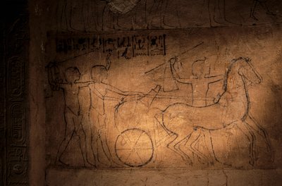Schizzo di Akhenaton che guida un carro, tomba di Mahu, 