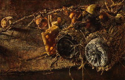 Natura morta con formaggio e bottiglie da Kenneth Newton