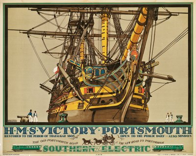 H.M.S. Victory, Portsmouth, poster pubblicitario delle Ferrovie Elettriche del Sud da Kenneth Shoesmith