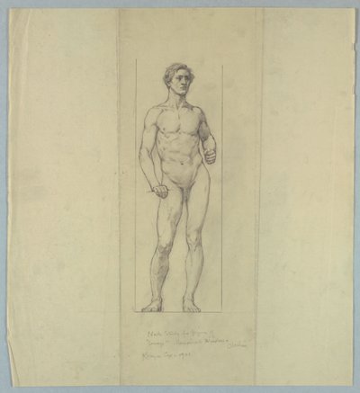 Studio di Nudo per Figura di "Coraggio," Finestra Commemorativa a Jacob Dolson Cox, Oberlin College da Kenyon Cox