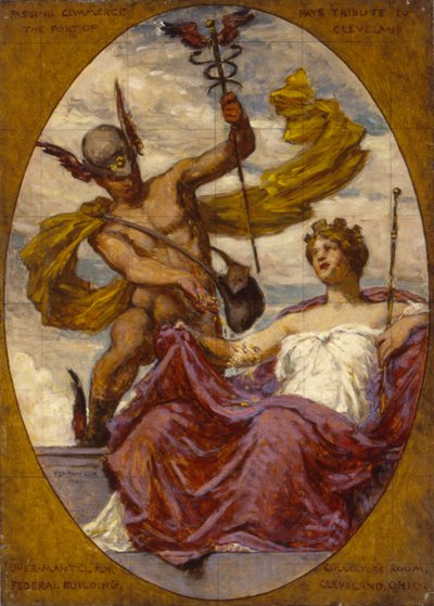 Studio per murale alla U.S. Custom House, Cleveland, OH, Passing Commerce Pays Tribute to the..., 1909 da Kenyon Cox