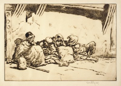 Mendicanti vicino al muro da Kerr Eby