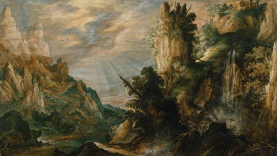 Paesaggio montuoso con cascata da Kerstiaen de Keuninck