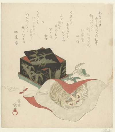 Scatola di lacca e tessuto da Kikugawa Eishin