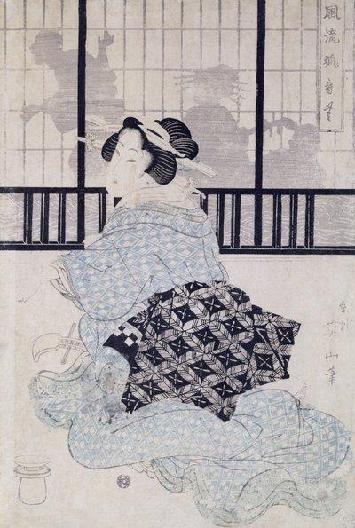 Una cortigiana con uno shamisen (stampa xilografica a colori) da Kikukawa Eizan