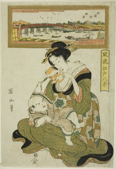 Godendo il fresco della sera al ponte Ryogoku (Ryogokubashi noryo), dalla serie "Otto vedute alla moda di Edo (Furyu Edo hakkei)" da Kikukawa Eizan