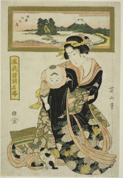 Enoshima nella provincia di Sagami (Soshu Enoshima), dalla serie "Luoghi famosi eleganti nelle varie province (Furyu shokoku meisho)" da Kikukawa Eizan