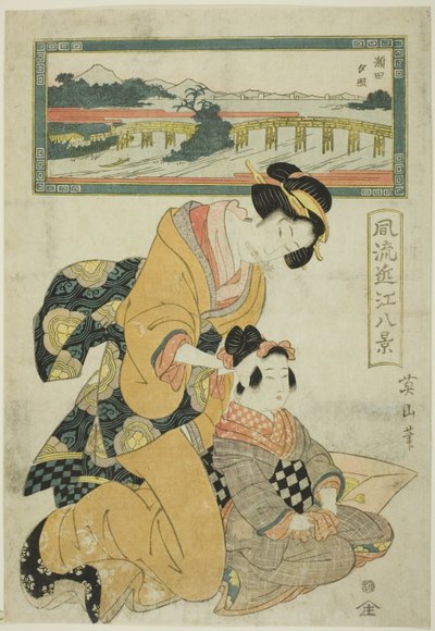 Bagliore serale a Seta (Seta sekisho), dalla serie "Otto vedute alla moda di Omi (Furyu Omi hakkei)" da Kikukawa Eizan