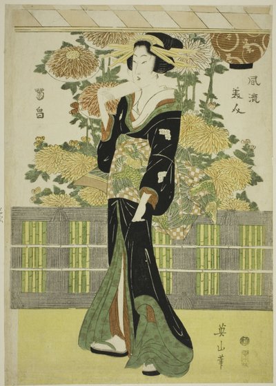 Bellezze alla moda in un giardino di crisantemi (Furyu bijin kikubatake) da Kikukawa Eizan