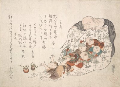 Hotei che Apre la Sua Borsa Piena di Bambini, ca. inizio XIX secolo da Kita Busei