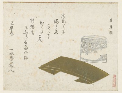 Un vaso di porcellana e carta piegata da Kitagawa Tsukimaro