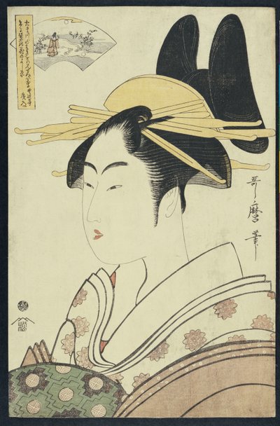 Ritratto Okubi-E di una cortigiana che rappresenta il fiume Hagi o Noki da Kitagawa Utamaro