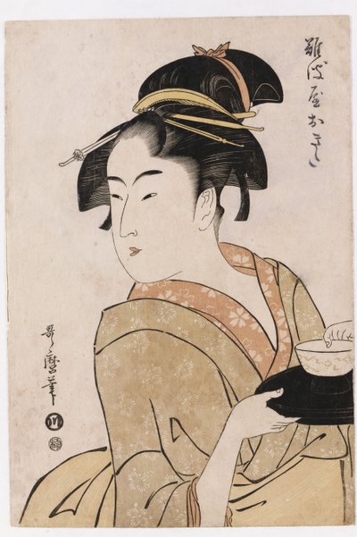 Ritratto busto della cameriera Okita della casa da tè Naniwaya da Kitagawa Utamaro