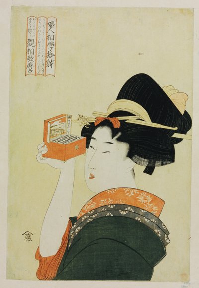 Una giovane ragazza che guarda attraverso un Nozoki Megane, "Lanterna Magica", dalla serie "Dieci forme di fisiognomie femminili" da Kitagawa Utamaro