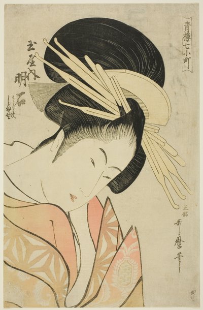 Akashi del Tamaya, dalla serie Sette Komachi di Yoshiwara (Seiro nana Komachi) (Tamaya uchi Akashi, Uraji, Shimano) da Kitagawa Utamaro
