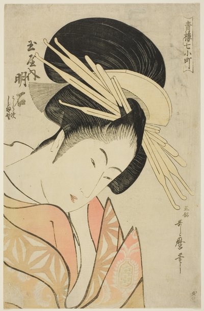 Akashi del Tamaya, dalla serie Sette Komachis di Yoshiwara (Seiro nana Komachi) (Tamaya uchi Akashi, Uraji, Shimano), c.1794-95 da Kitagawa Utamaro