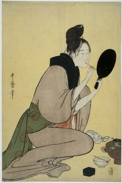 Bijin-ga. Ragazza che si trucca le labbra da Kitagawa Utamaro