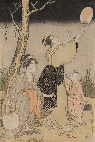 Catturare lucciole sotto un salice (sinistra) da Kitagawa Utamaro