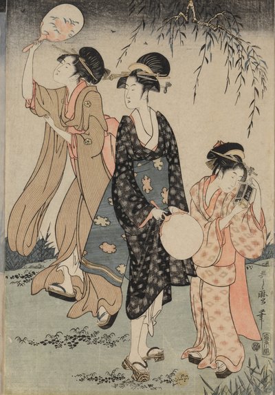 Catturare lucciole sotto un salice al centro, c. 1796-1797 da Kitagawa Utamaro