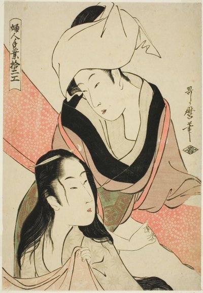 Trecciapanni, dalla serie "Dodici tipi di artigianato femminile (Fujin tewaza juni ko)". da Kitagawa Utamaro