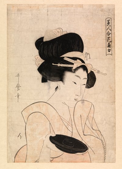 Cortigiana che tiene una tazza di sake, c.1790-1806 (xilografia a colori) da Kitagawa Utamaro