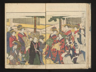 Cortigiane e spettatori durante una parata di Capodanno da Kitagawa Utamaro