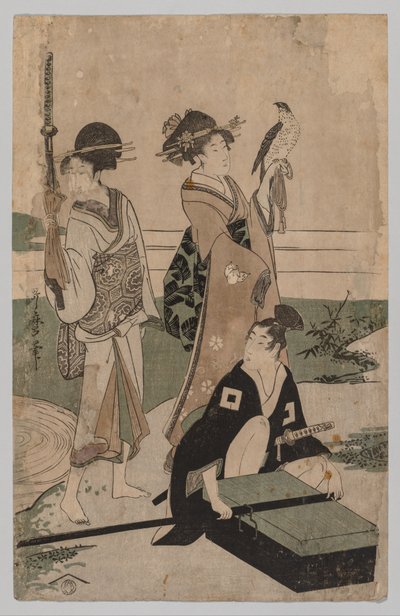 Daimyō e il suo seguito che attraversano un ruscello in una pianura vicino a Fuji da Kitagawa Utamaro