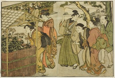 Esposizione di crisantemi, dal libro illustrato "Libro illustrato: Fiori delle quattro stagioni," vol. 2 da Kitagawa Utamaro