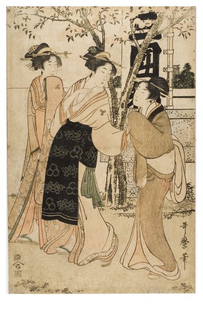 Esposizione di tesori al Santuario di Mimeguri da Kitagawa Utamaro