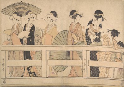 Godendo la fresca brezza serale sul ponte, ca. 1800 da Kitagawa Utamaro