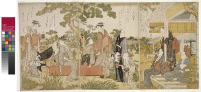 Godendo il fresco in un giardino, trittico di Oban, c.1788-90 da Kitagawa Utamaro