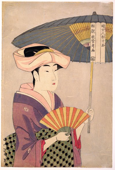Donna che tiene un parasole, dalla serie Dieci tipi nello studio fisiognomico delle donne da Kitagawa Utamaro